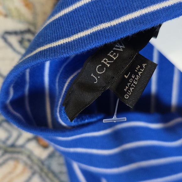 J. Crew Blue Fitted Striped Long Sleeve Turtleneck Shirt Gold Tone Buttons - Picture 3 of 6